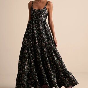 NWT Lulus Avalie Black Floral Tiered Bustier Maxi Dress - L